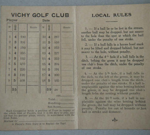 Vichy carte de score