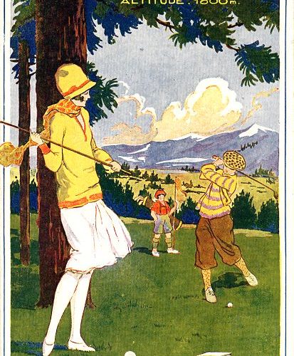 carte postale ancienne pour la promotion du golf