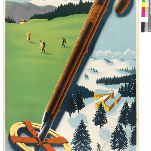 version affiche ancienne pour la promotion du golf et de la station de ski