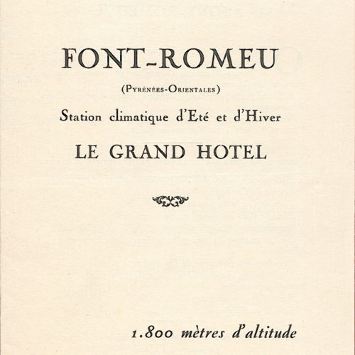 plaquette 2 volets de 1926 du Grand Hotel de Font Romeu annonÃ§ant l'ouverture en Juin 1927 du golf de haute montagne