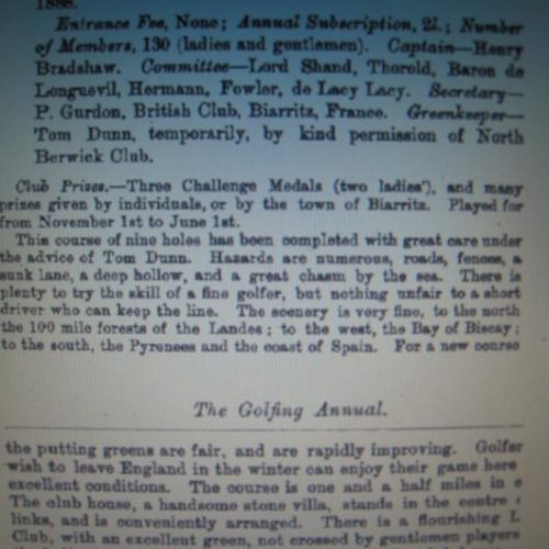 "The Golfing Annual 1887-1888 / Descriptif Golf de Biarritz