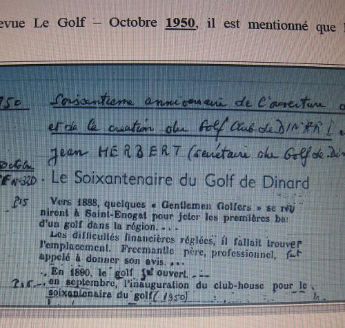 Annonce du SoixantiÃ¨me anniversaire du golf de Dinard 1950