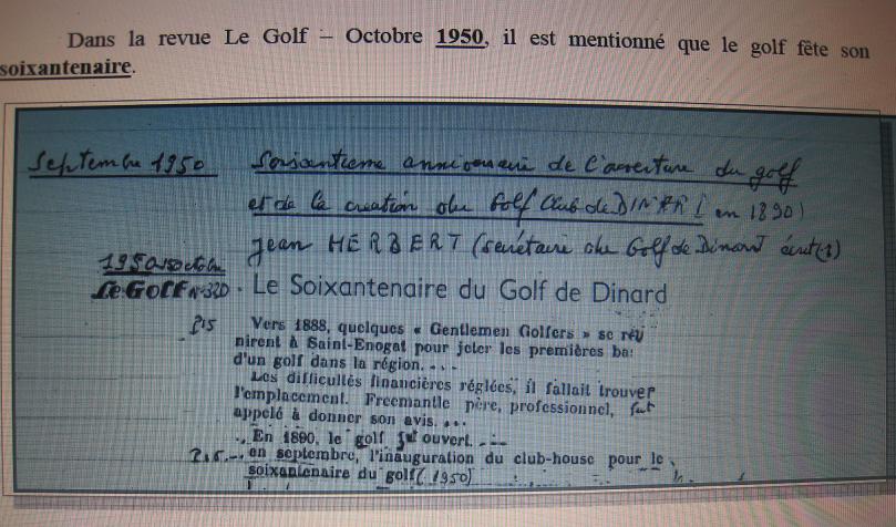 Annonce du SoixantiÃ¨me anniversaire du golf de Dinard 1950