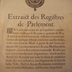 Registre du parlement interdisant le jeu de mail Ã  Aix en 1628