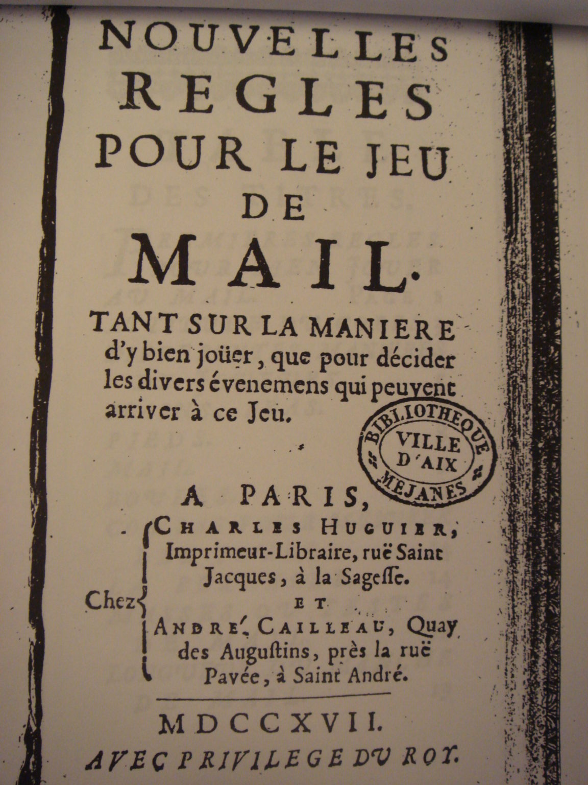 Photocopies du premier livre du jeu de Mail en 1717 APGF Association Patrimoniale du Golf Photocopies du premier livre du jeu de Mail en 1717 APGF Association Patrimoniale du Golf