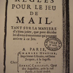 Photocopies du premier livre du jeu de Mail en 1717