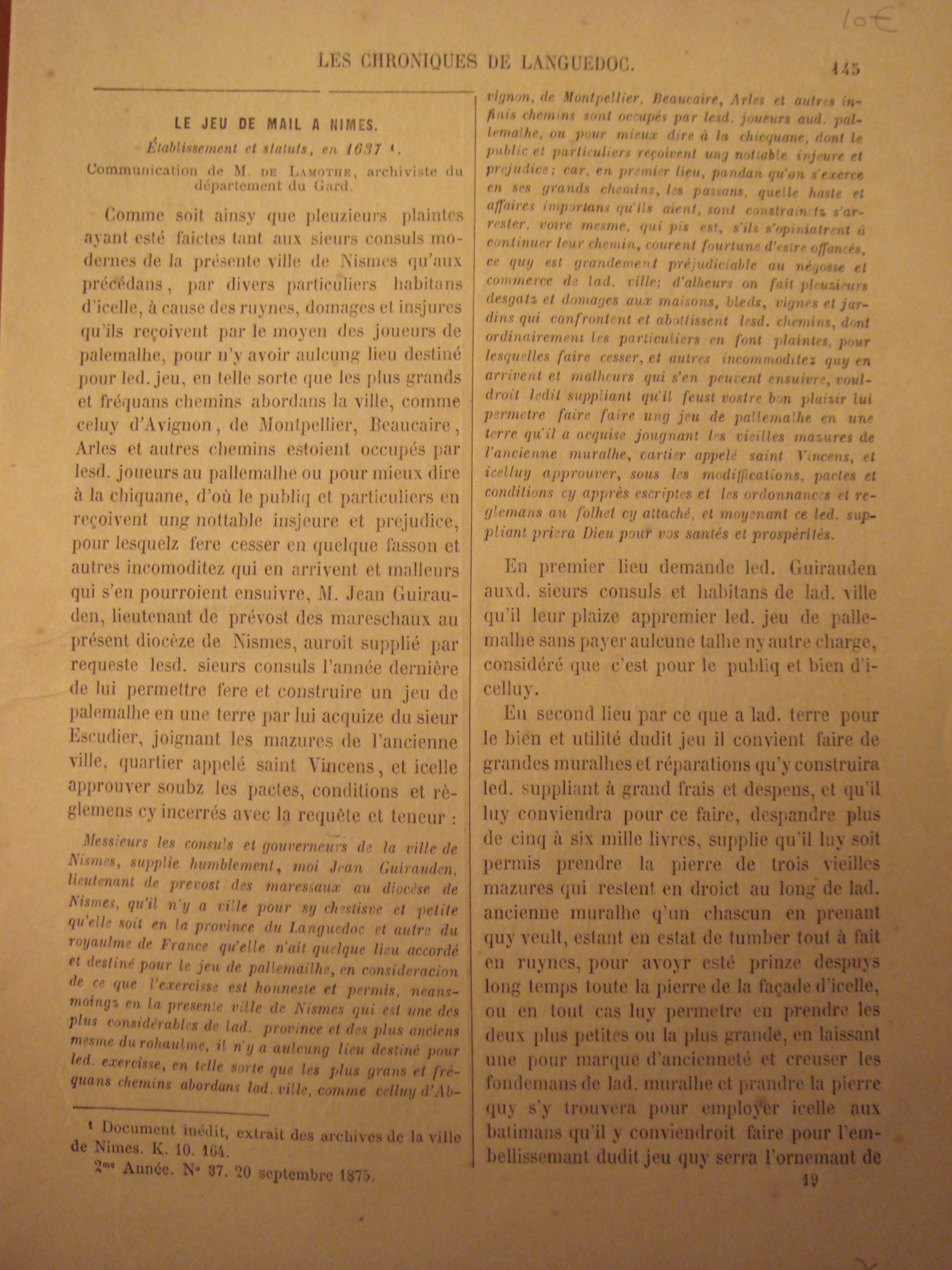 Chronique etablissements et statuts en 1637