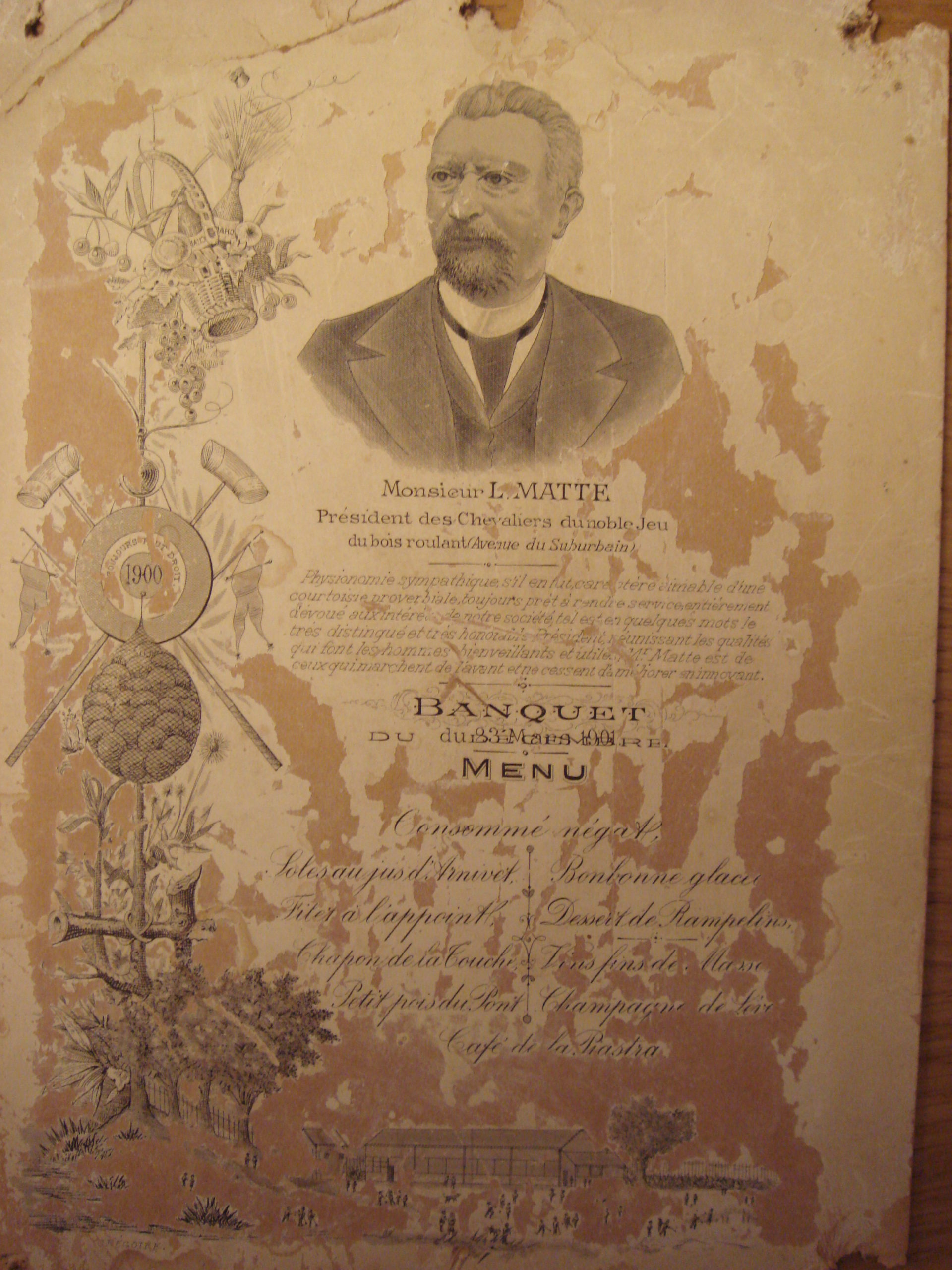 Mr Matte prÃ©sident menu de banquet pour 1900