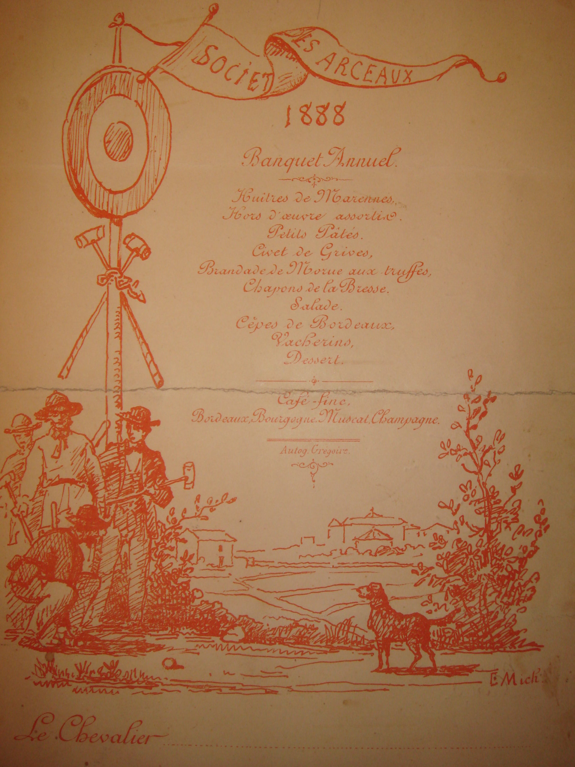 Menu de banquet pour 1888